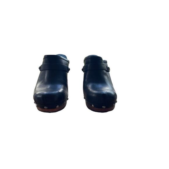 UGG Womens Black Sheepskin Lined Slip On Leather Studded Block Heel Clogs Size 6 - Picture 5 of 10